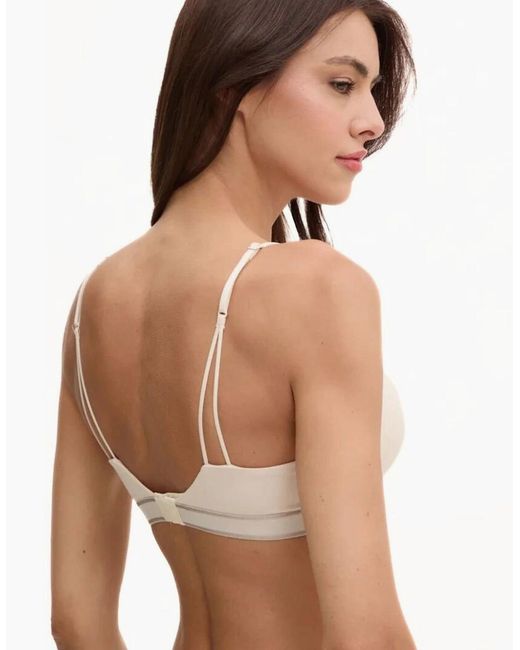 Calvin Klein White New Stone Logo Lightly Lined Triangle Bra, Sandshell