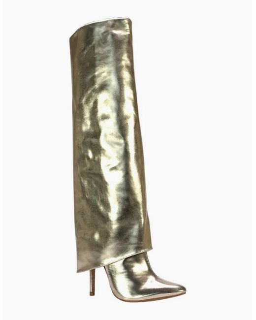 XY London Ladies Shauna Fold Over Metallic High Stiletto Heel Knee-High Boots