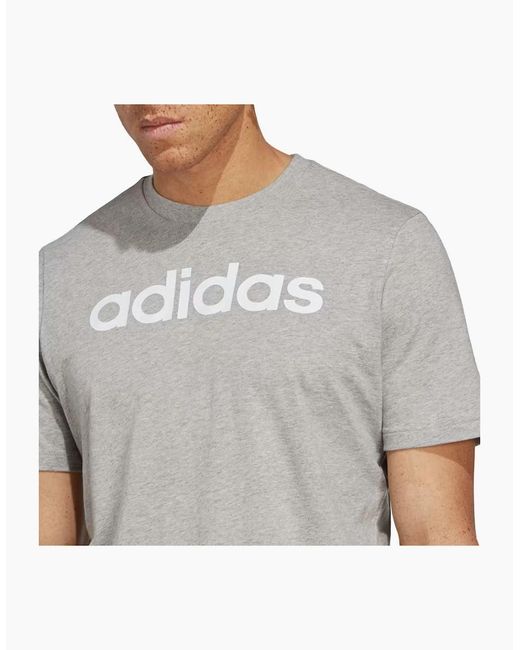 Adidas Gray Essentials T Shirts Crew Neck Single Jersey Linear Embroidered Logo for men