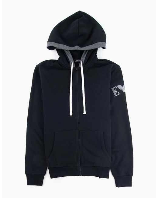 Emporio Armani Blue Zipped Hooded Sweatshirt for men