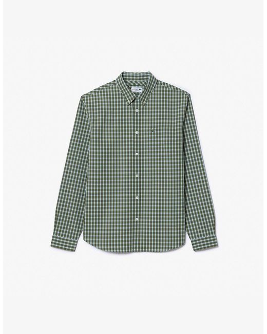 Lacoste Green Regular-Fit Plaid Poplin Shirt for men