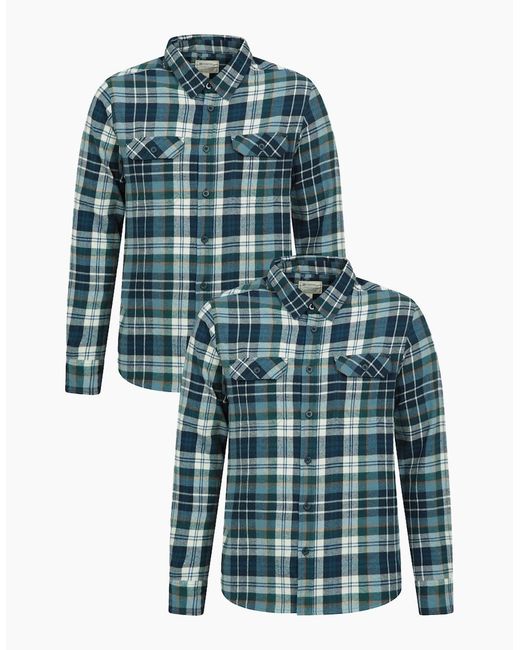 Mountain Warehouse Blue Trace Flannel Shirt (Pack Of 2) for men