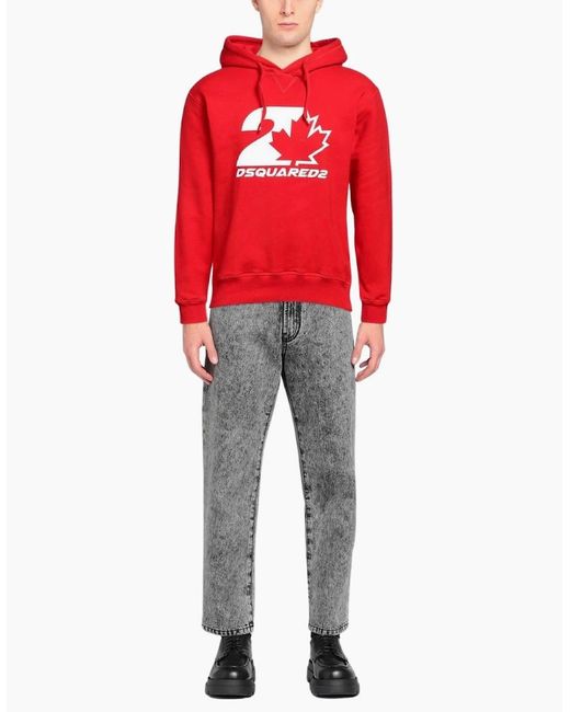 DSquared² Red Cool Fit Maple Leaf Hoodie for men