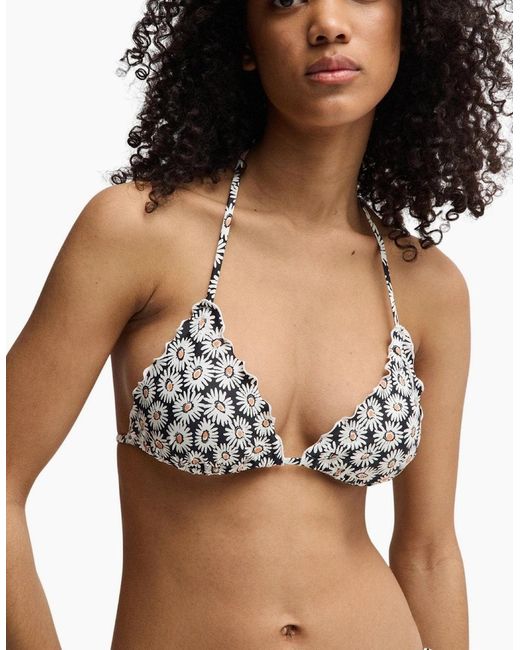 Boss Metallic Ditsy Daisies Ruffle Bikini Top