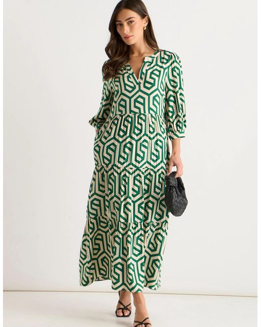 Gini London Green Geo Print Smock Midi Dress