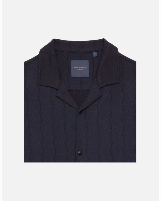 Guide London Blue Short Sleeve Open Collar Knit Shirt for men