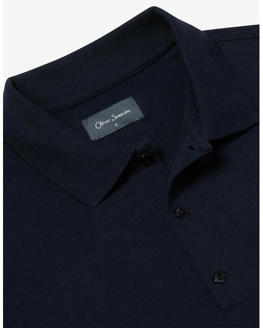 Oliver Sweeney Blue Long Sleeve Cotton Pique Polo Shirt for men