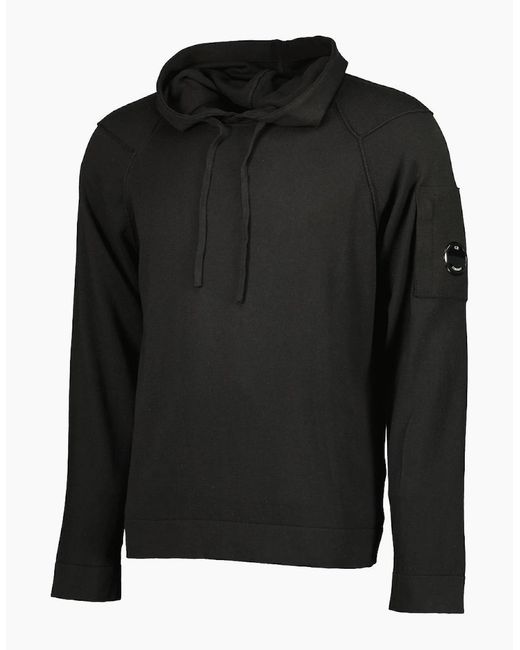C P Company Black Sea Island Knitted Lens Hoodie for men