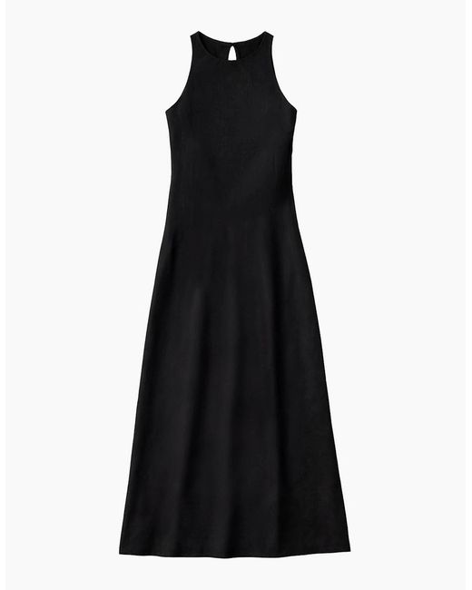 Ro&zo Black Racer-Neck Tie Back Dress With Linen