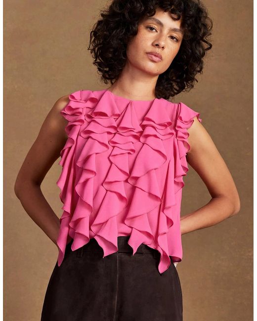 Ro&zo Pink Frill Front Top