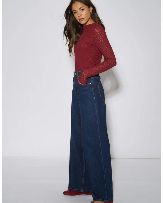 Gini London Blue Mid Rise Wide Leg Jeans