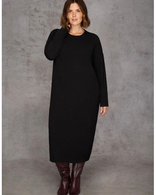 Live Unlimited London Black Round Neck Knit Jumper Dress