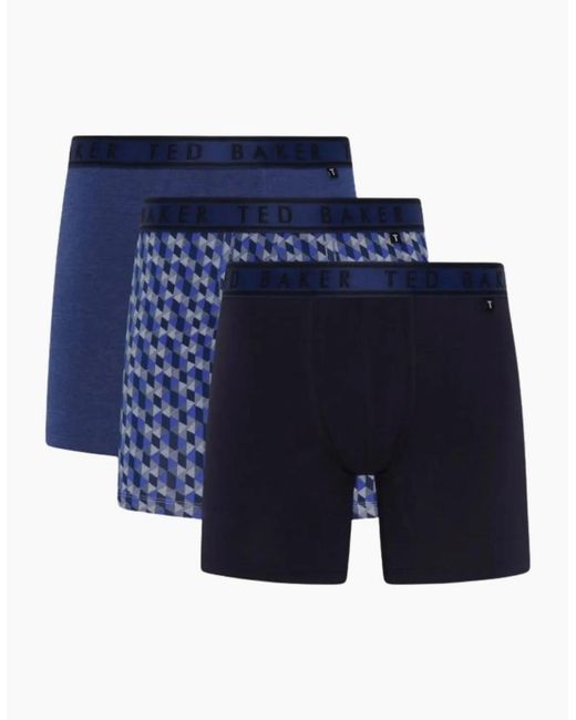 Ted Baker Blue 3-Pack Geo Print Boxer Briefs for men