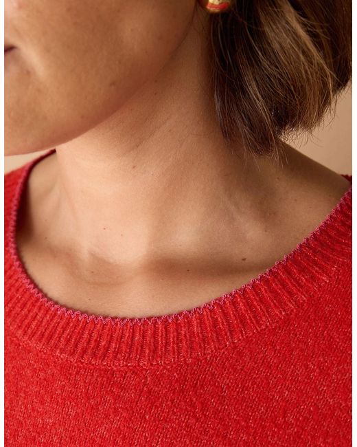 Live Unlimited London Red Crew Neck Contrast Stitch Knit Jumper