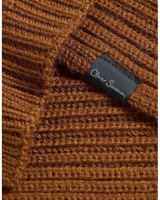 Oliver Sweeney Brown Wool Blend Ribbed Scarf for men