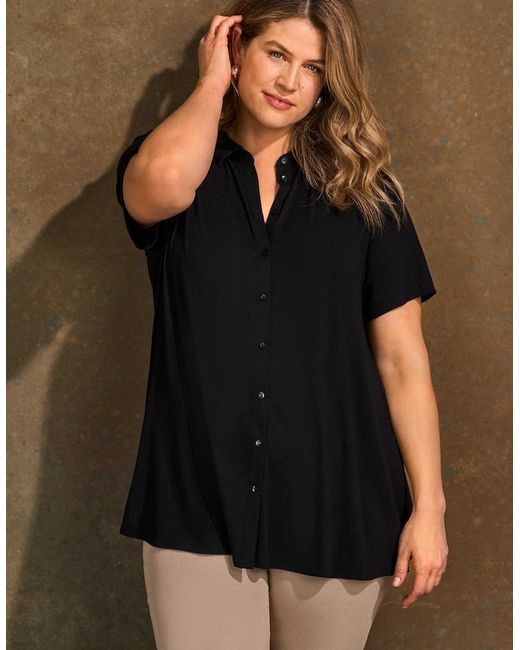 Live Unlimited London Black Button Through Short Sleeve Jersey Shirt