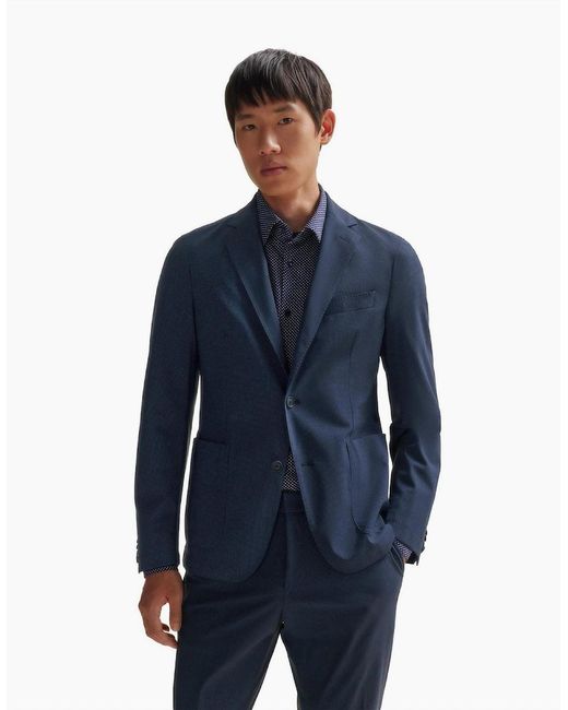 Boss Blue Solid Patterned Suit Jacket With Flap Pocket for men