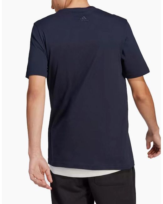 Adidas Blue Essentials T Shirts Crew Neck Single Jersey Linear Embroidered Logo for men