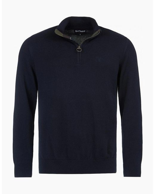 Barbour Blue Cotton Half Zip Jumper for men