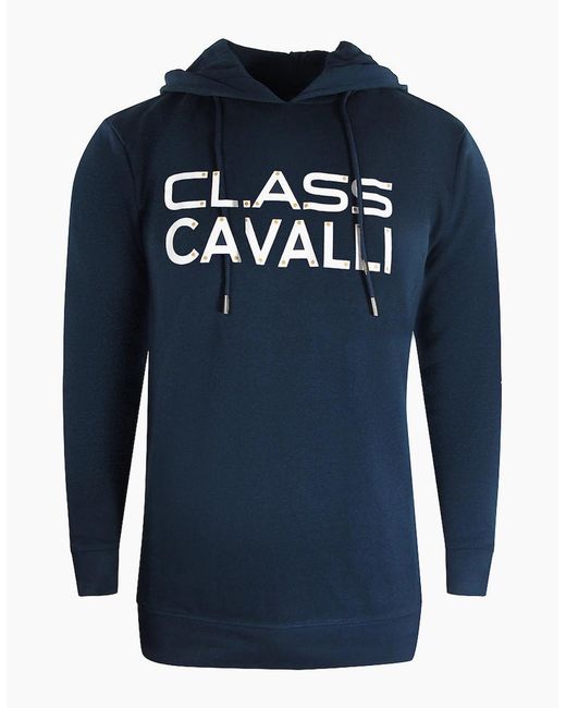 Roberto Cavalli Blue Cavalli Class Reverse Logo Hoodie for men