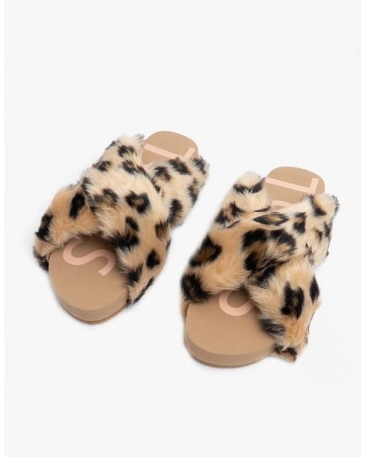 TOMS Brown Susie Faux Fur Mule Slippers Natural/Leopard