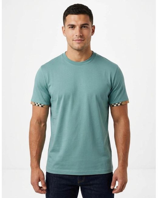 Burberry Green Ellison Check Sleeves T Shirt Aqua for men
