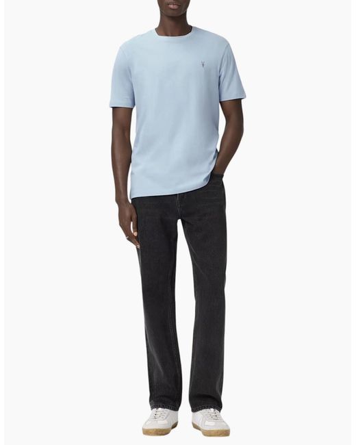AllSaints Blue T Shirts Lycra Stretch Cotton Crew Neck Short Sleeve Summer Tee for men