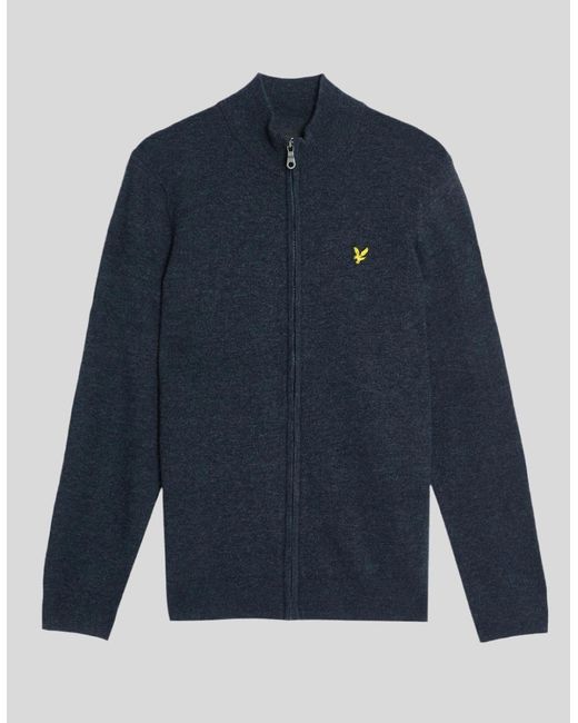 Lyle & Scott Blue Lambswool Blend Zip Cardigan for men