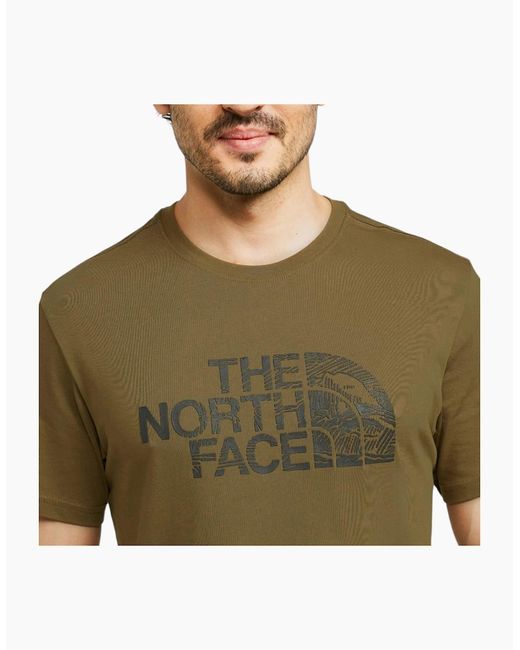 The North Face Green T Shirts Woodcut Dome Short Sleeve Crew Neck Soft Cotton Tee for men