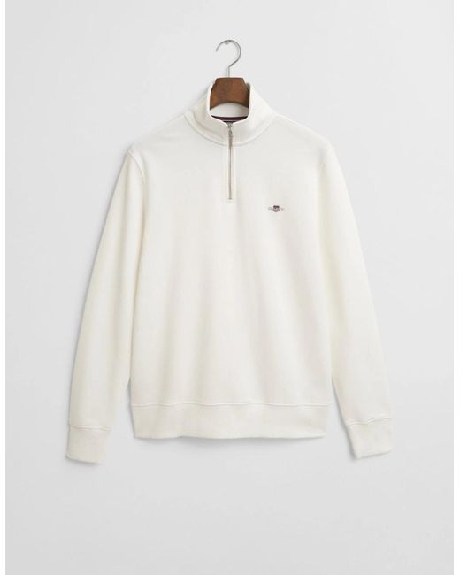 Gant White Regular Fit Shield Logo Half Zip Sweatshirt for men