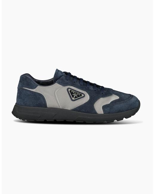 Prada Blue Prax 2.0 Re-Nylon & Suede Sneakers for men