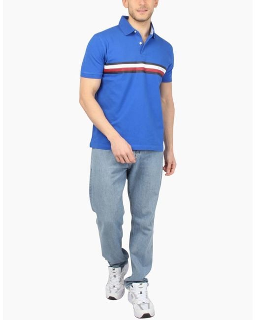 Tommy Hilfiger Blue Polo Shirts Flag Logo Short Sleeve Cotton Casual New Tee for men