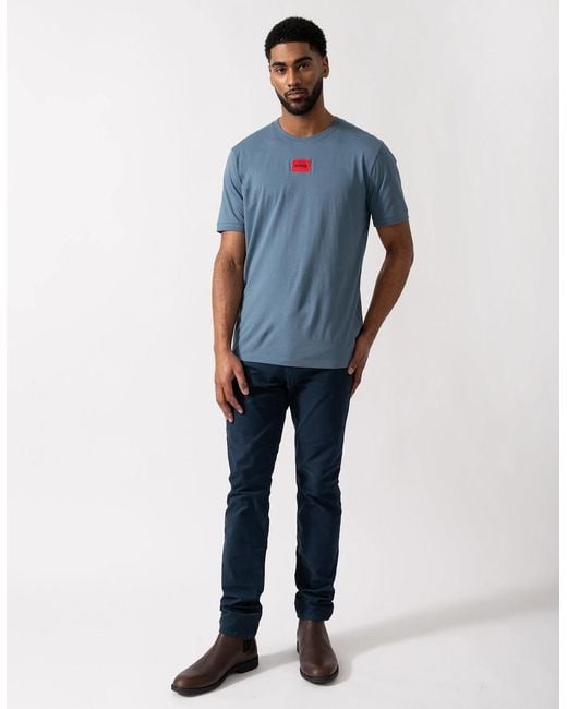Boss Blue Hugo Diragolino212 Label Logo T-Shirt for men