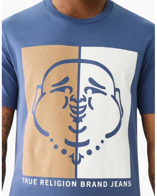 True Religion Blue 108323 Graphic T Shirts Logo Crew Neck Half Sleeve Cotton Tee for men