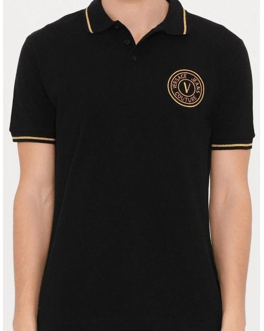 Versace Black Cotton Embroidered V-Emblem Logo/ Polo Shirt for men