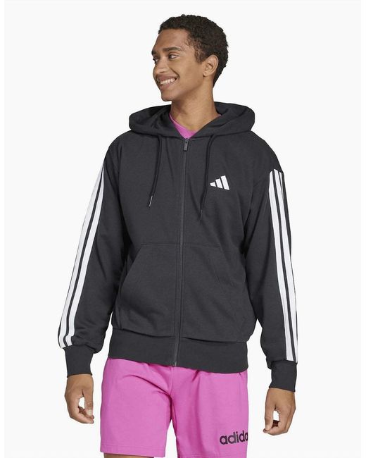 Adidas Black Hooded Neck Long Sleeve Sweatshirt With Stripes for men