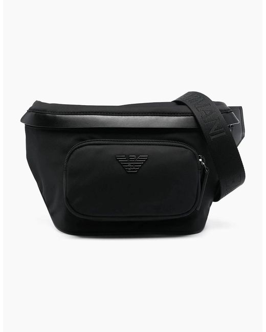 Emporio Armani Black Branded Belt Bag for men