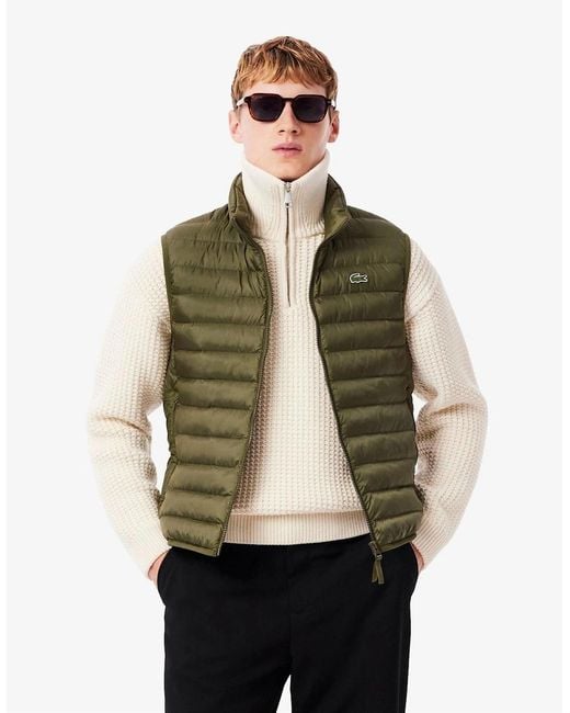 Lacoste Green Solid Patterned Zipped Pocket Puffer Coat for men