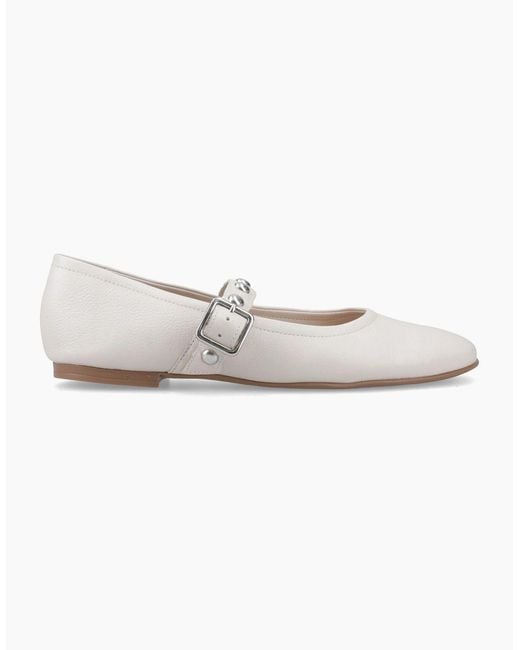 Hush Puppies White Charlene Stud Ballerina Leather Ivory Flats
