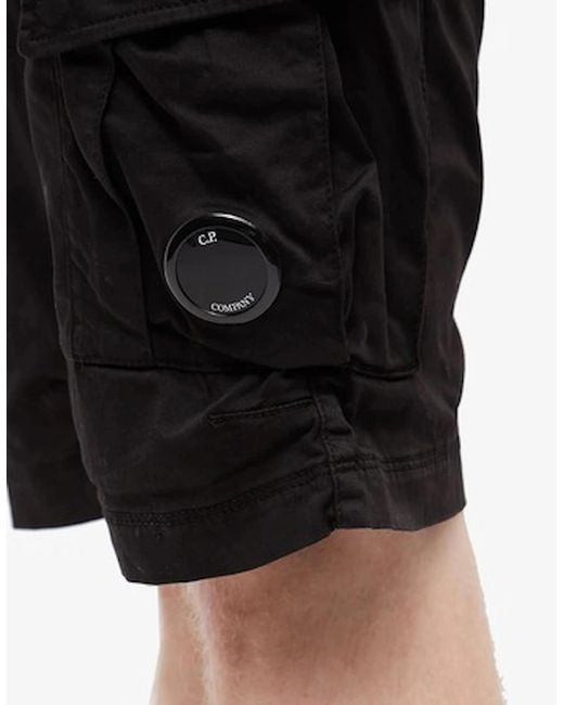 C P Company Black Stretch Sateen Cargo Short for men