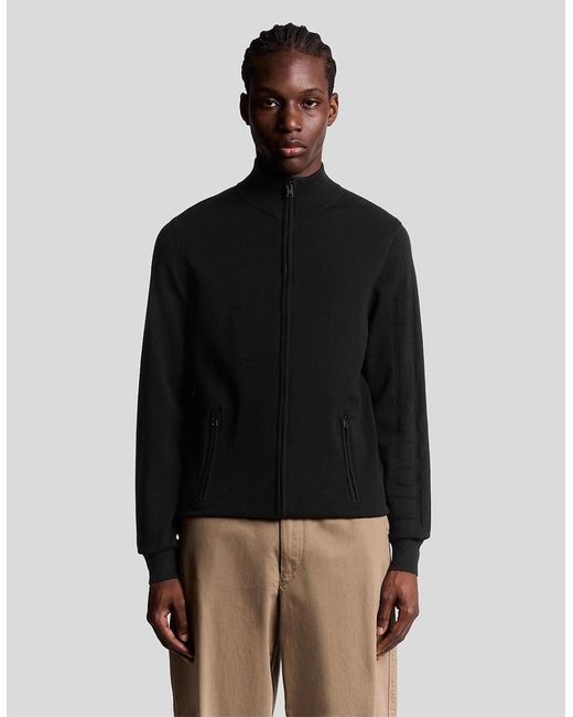 Lyle & Scott Black Solid Patterned Mock Neck Ribbed Cuff Zipped Pocket Track Jacket for men