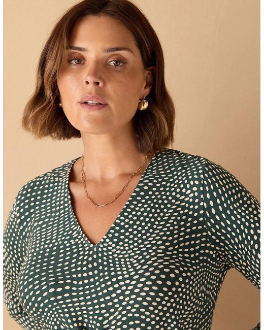 Live Unlimited London Green Spot Print V Neck Side Tie Tunic