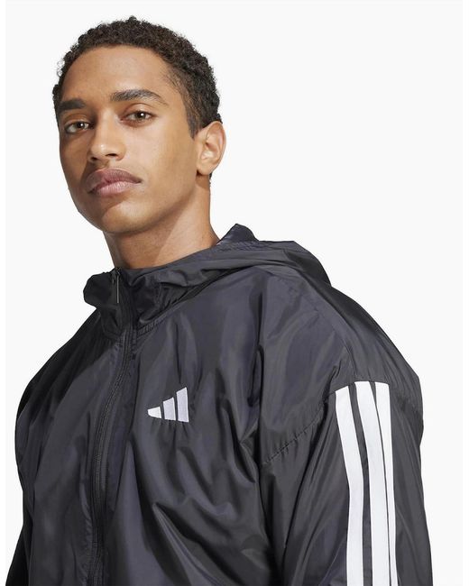 Adidas Black Essentials 3 Stripes Windbreaker for men