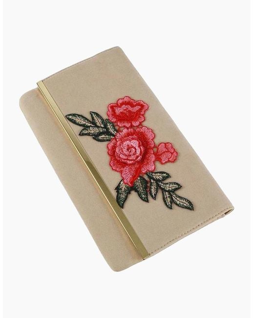XY London Natural Mika Embroidered Flower Chain Strap Clutch Bag