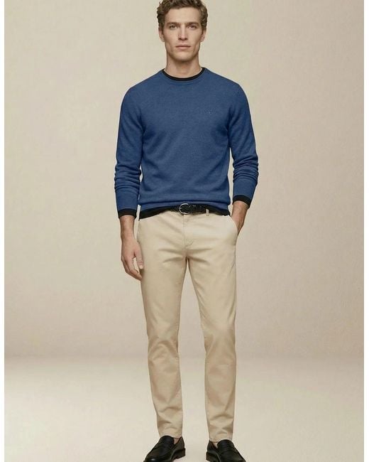 Fynch-Hatton Blue Fine Knit Cotton Crewneck Sweater Midnight for men