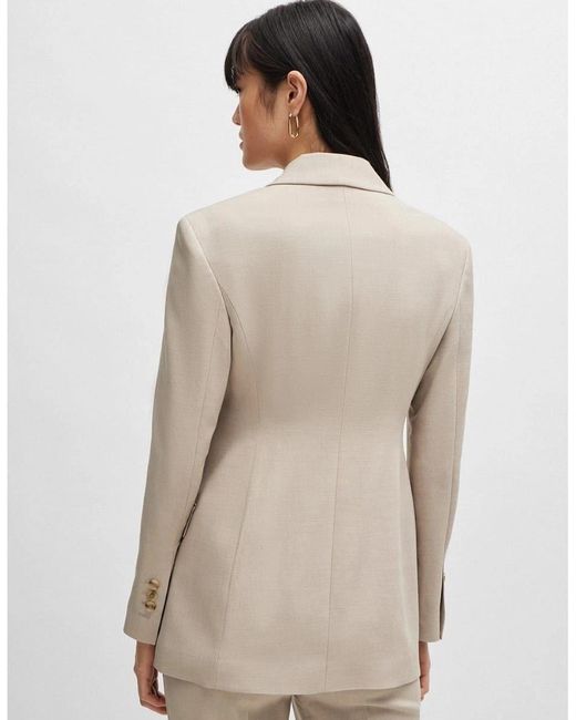 Boss Natural Solid Patterned Lapel Collared Suit Jacket