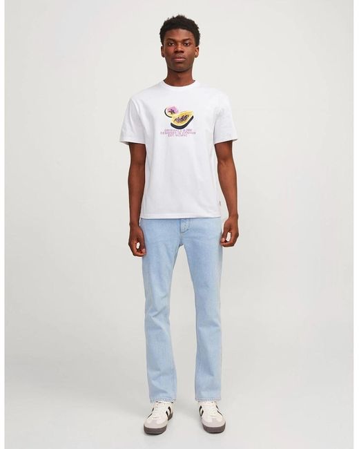 Jack & Jones White Regular Fit Crew Neck T-Shirt for men