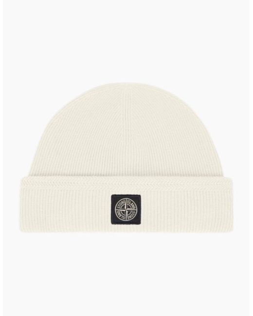 Stone Island Natural Ribbed Organic Cotton Beanie Hat for men