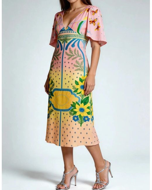 Oceanus Multicolor Camile V Shaped Dress