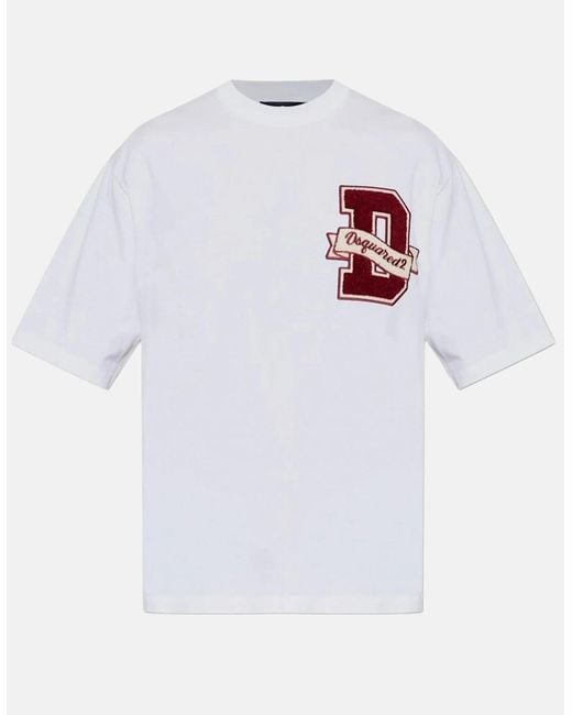 DSquared² White Branded Loose Fit T Shirt for men
